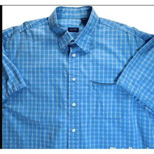VTG IZOD Men’s Blue White Plaid Short‎ Sleeve Button Down Single Stitch Size XL